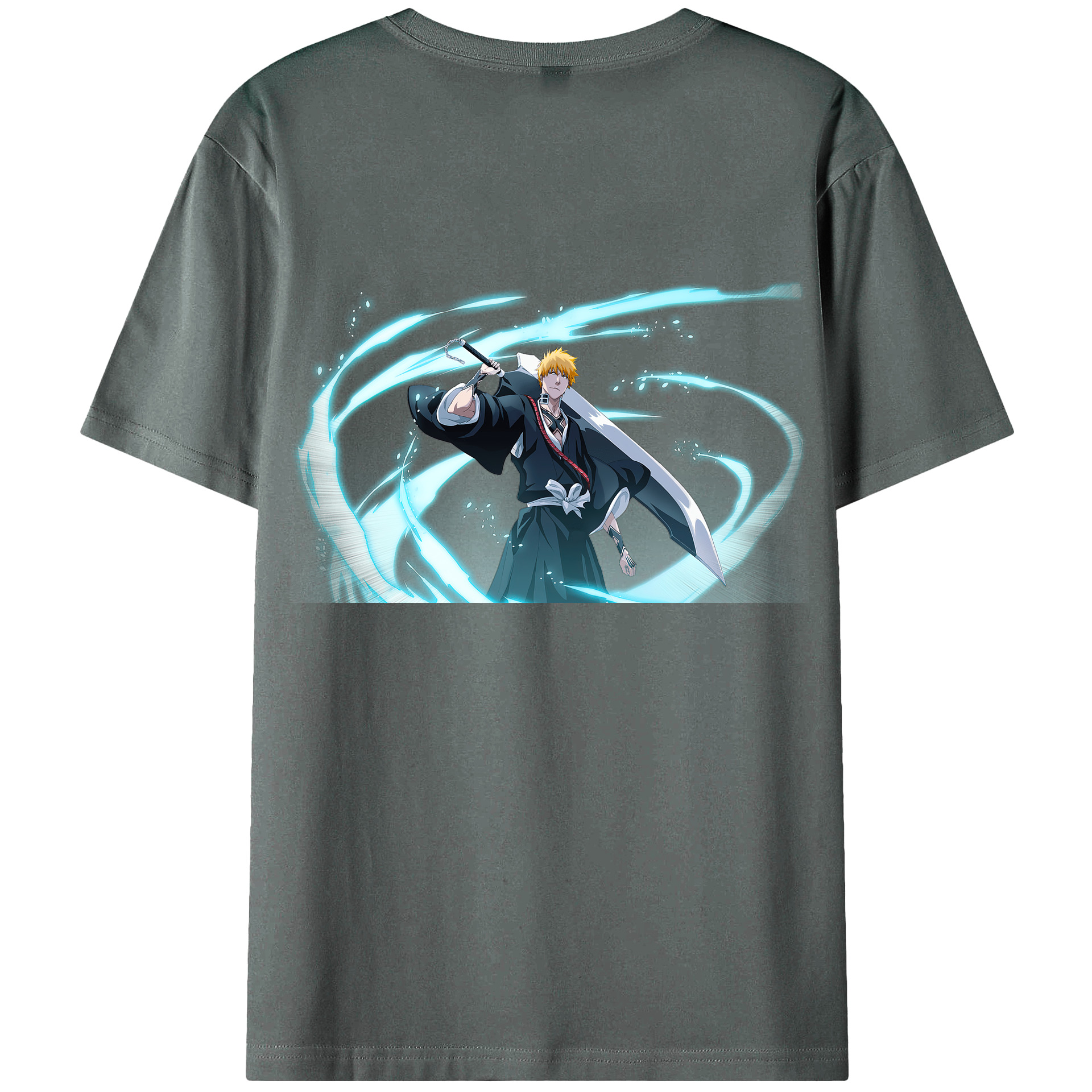 （画像用） ブリーチ 黒崎一護（くろさき いちご）BLEACH Kurosaki Ichigo 綿100％ メンズ半袖Tシャツ（バックプリント） 通気性